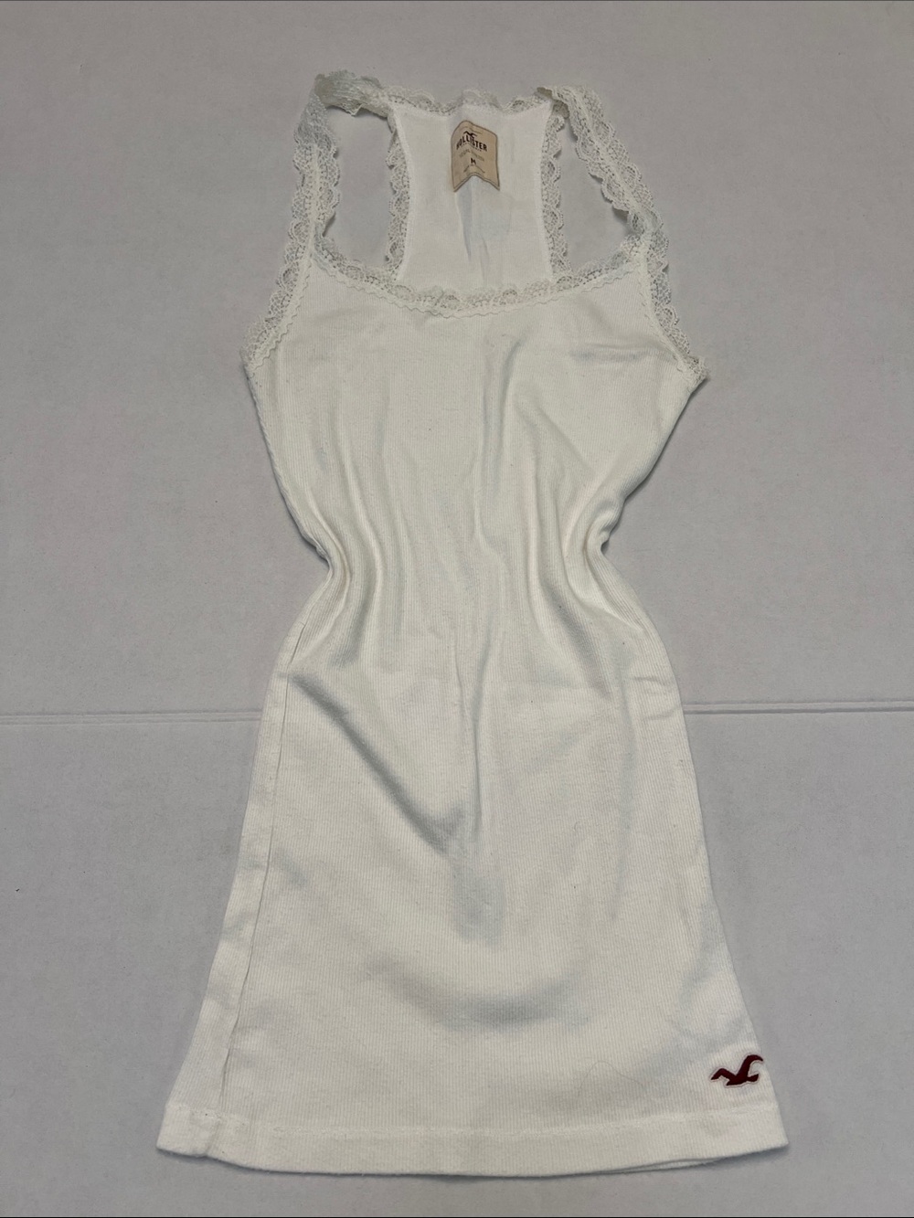 Vintage Y2K white lace trim ribbed racerback cami tank top Size Medium
